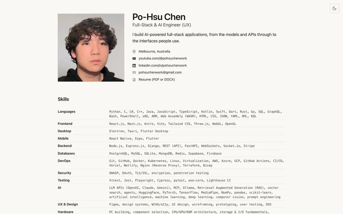 Screenshot of the Full-Stack Portfolio home page